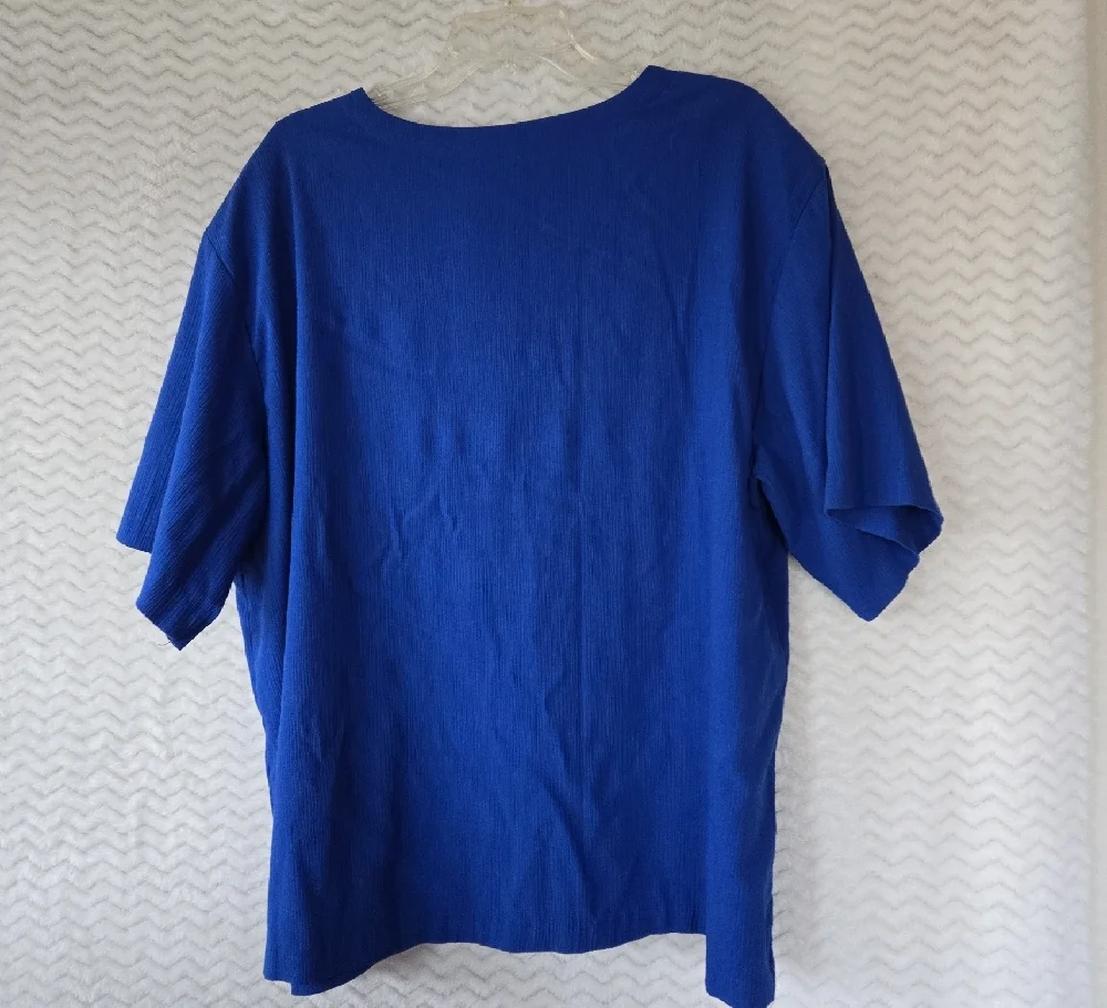 Distinctly Different Plus Size Blue Button-Shoulder Top - Picture 2 of 4